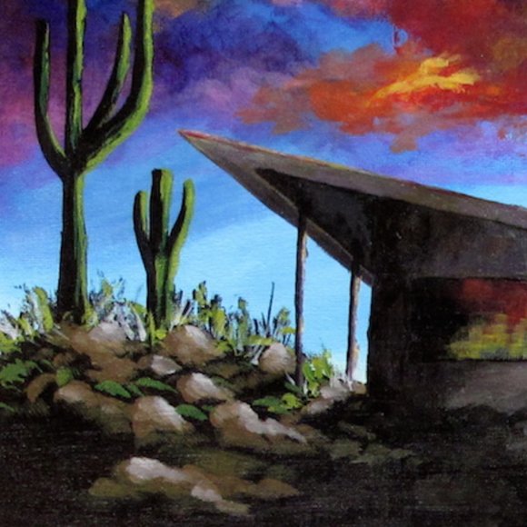 Acrylic Painting Desert Sunset Cabin 12x16 - Picture 4 of 7